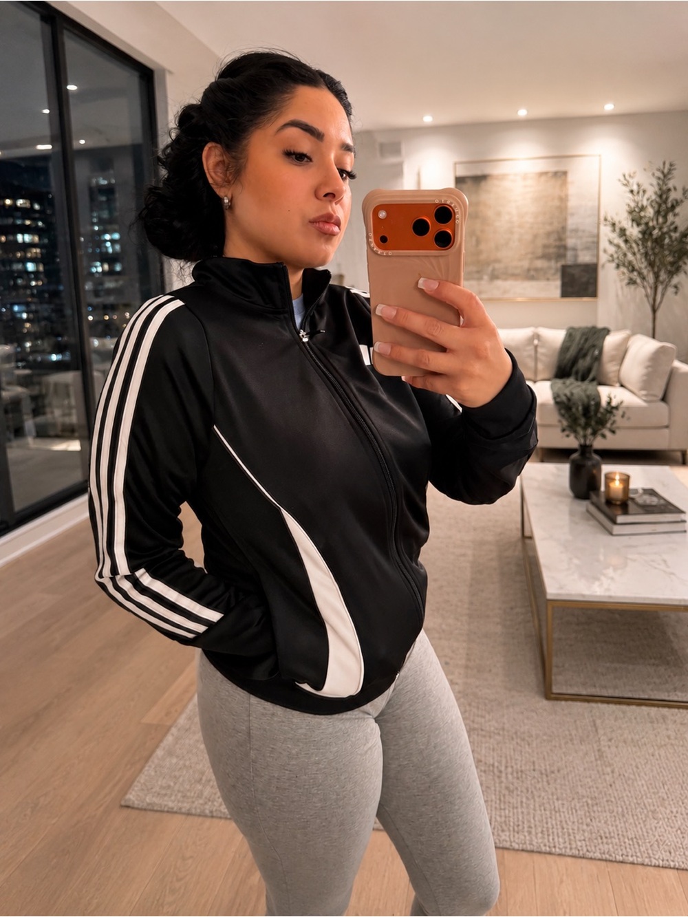 adidas Black Track Jacket with White Stripes